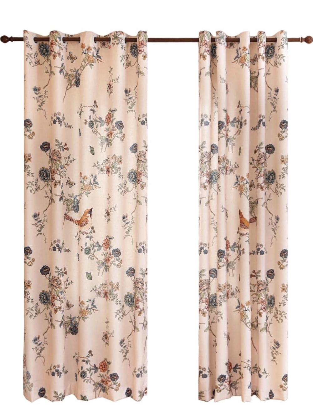 Floral Bird Print Grommet Window Curtains - 2
